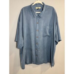 Tommy Bahama Mens XXL Silk Short Sleeve Button Up‎ Shirt Blue Relaxed Fit